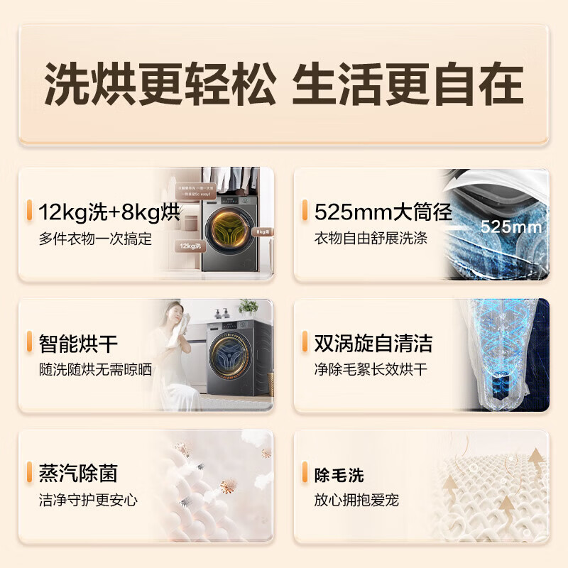 海尔(Haier)超越系列 12公斤 变频 洗干一体机 滚筒洗衣机 大容量 大筒径 除菌除螨 XQG120-HL50DS高清大图