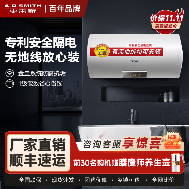 AO史密斯50升电热水器 无地线可安装 专利安全隔电 金圭内胆 速热节能 一键中温保温 E50VDS 预约洗浴