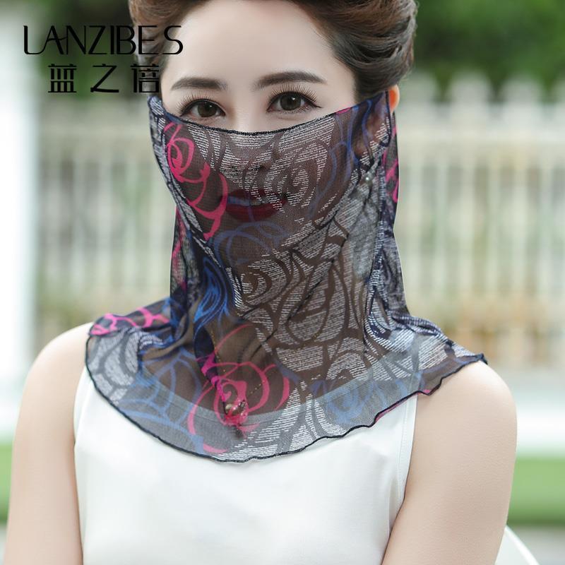 樱粉恋歌 围脖套头女夏季防尘防晒挂耳遮脸薄款真丝小丝巾纱围巾面罩