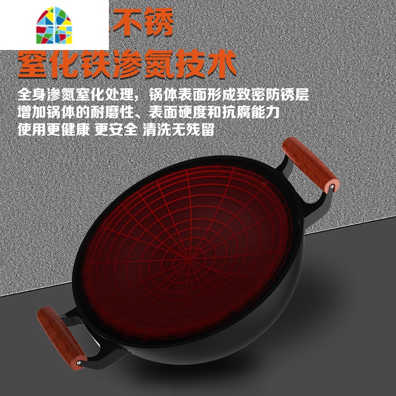 双耳铁锅铸铁锅炖锅家用炒锅不粘锅老式铁锅生铁锅平底无涂层 FENGHOU 32cm通用款单锅(送锅铲)高清大图
