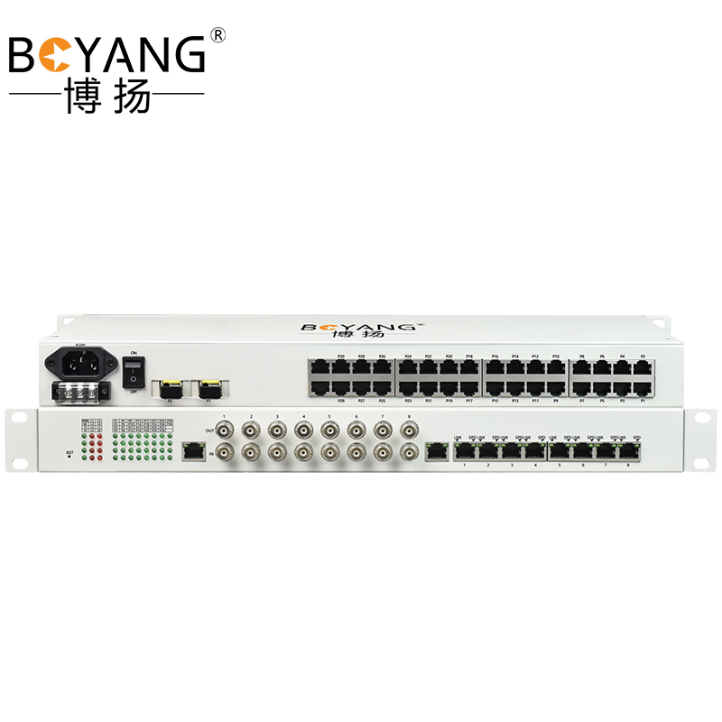 博扬 综合业务电话光端机 4路E1+16路电话+8路百兆以太网物理隔离 单纤 1对价BY-4E1-16P8FV-60km