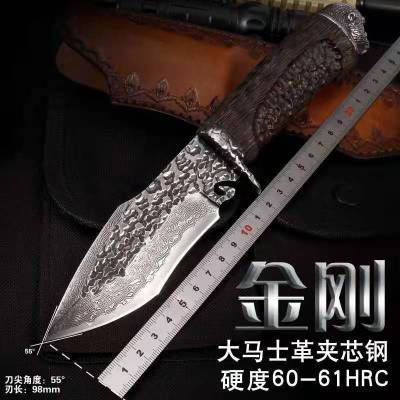 户外刀具大马士革高硬度野外求生刀锋利直刀收藏刀防卫随身小刀收藏