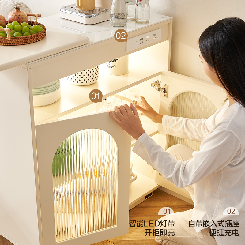 全友家居奶油风客厅餐厅可旋转伸缩自带插座智能L灯多功能吧台高清大图