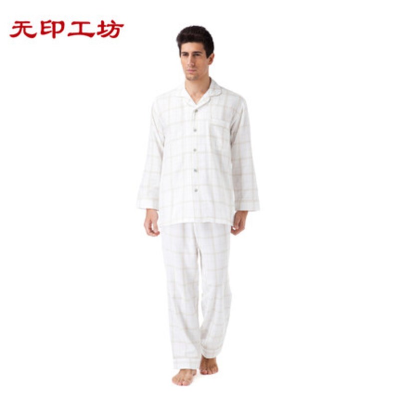 无印工坊 提花格子长袖毛巾布家居服情侣款 时尚简约大气 T2021
