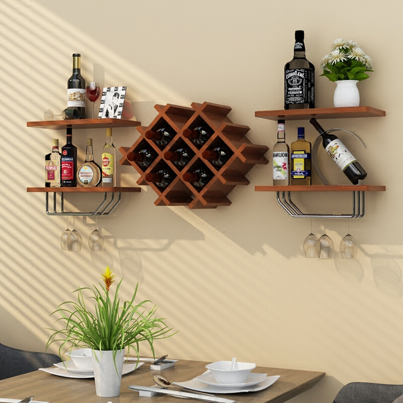 创意墙上酒柜餐厅红酒架墙上置物架实木壁挂酒架现代简约挂墙酒柜波迷