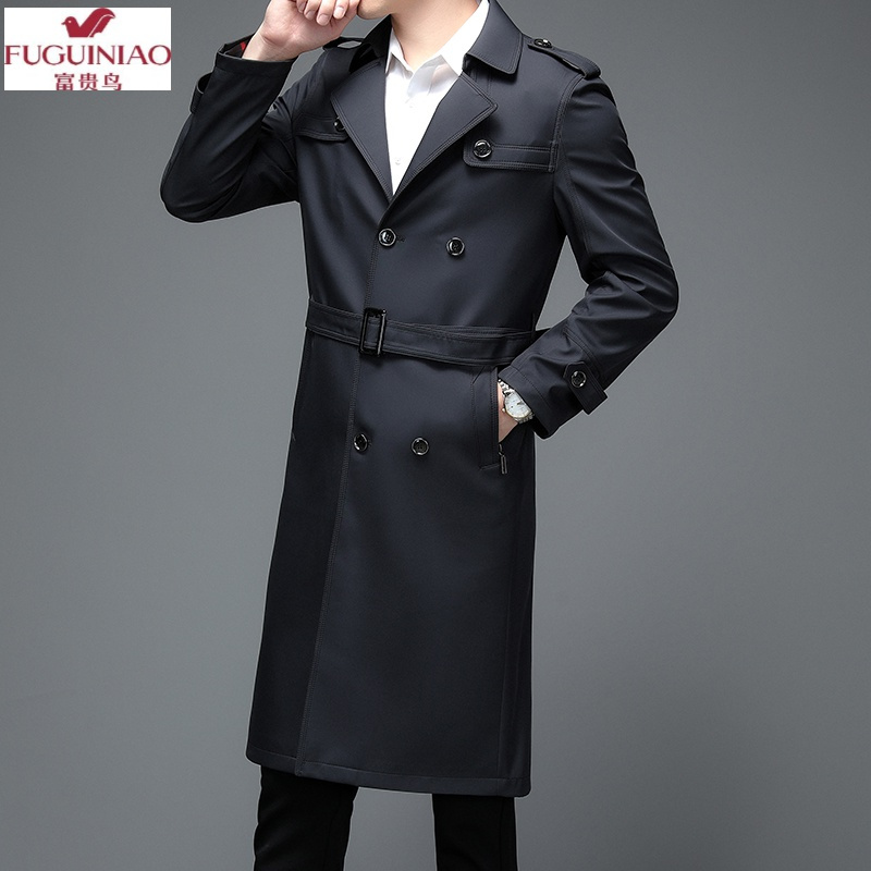 富贵鸟fuguiniao新款秋冬男士西装领风衣外套英伦风长款时尚潮流帅气