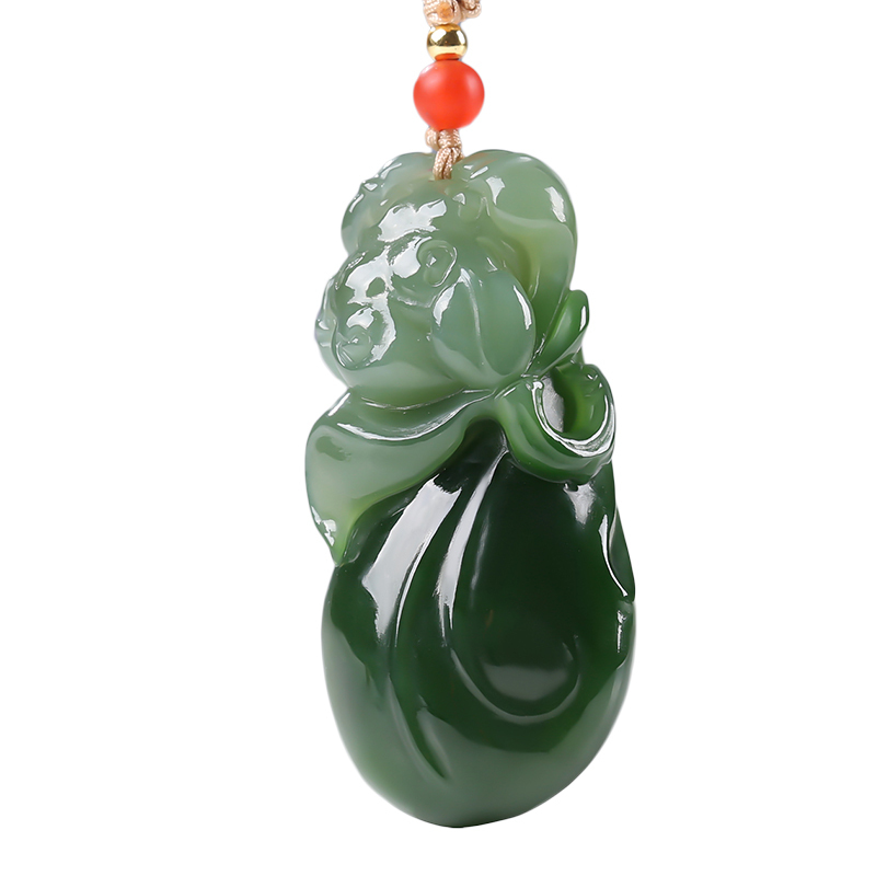 [莲香荷韵]俄罗斯老坑碧玉吊坠玉佩莲花玉坠挂件玉项链天然玉石