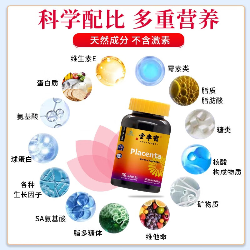 鹤年堂 胎盘素胶囊口服精华美容内服提亮紧致30粒/瓶(赠酒精棉片)