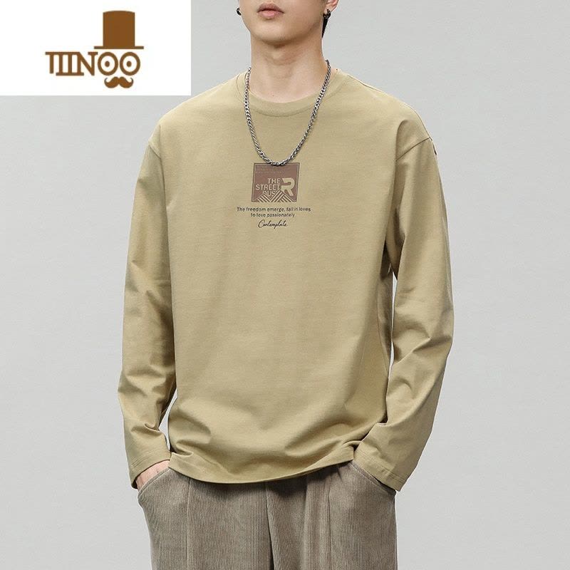 YANXU秋装上衣服男款2023新款潮牌宽松打底衫秋季内搭休闲长袖t恤图片