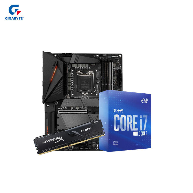 技嘉Z590 AORUS PRO AX小雕主板+英特尔i7-10700KF+金士顿Fury 2666 8G 套装