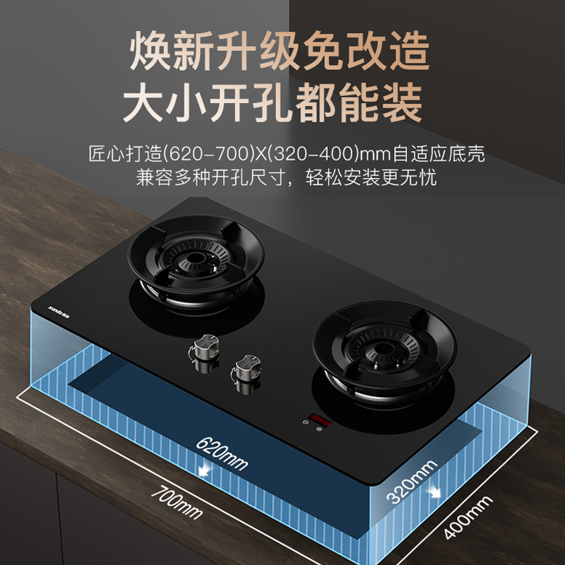 迅达灶具家用可定时双灶70%热效率猛火燃气灶D2(液化气)高清大图