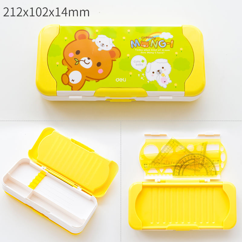 得力多功能可爱文具盒儿童三层大容量铅笔盒韩版小清新卡通皮卡丘