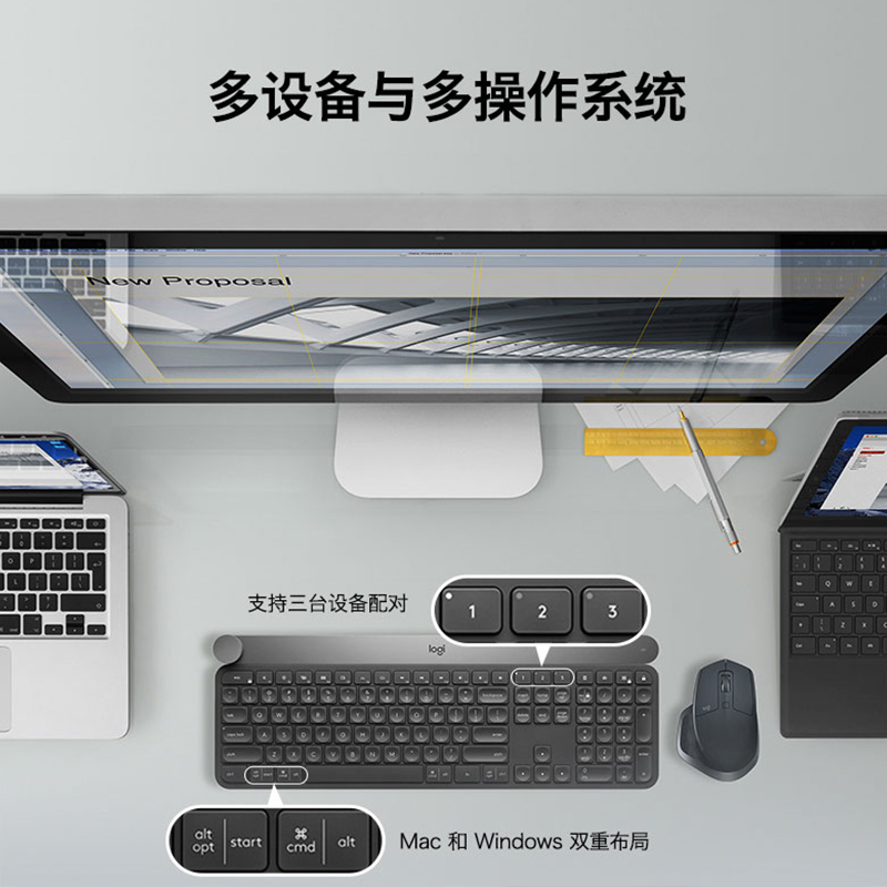 罗技( Logitech) Craft无线键盘-深灰 智能控制旋钮 蓝牙优联双模式连接 多设备连接切换高清大图