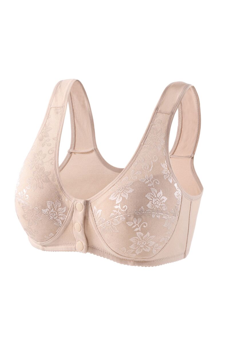 鹿妧中老年无钢圈前扣棉质内衣前扣文胸加肥加大码杏色38码上围96以内