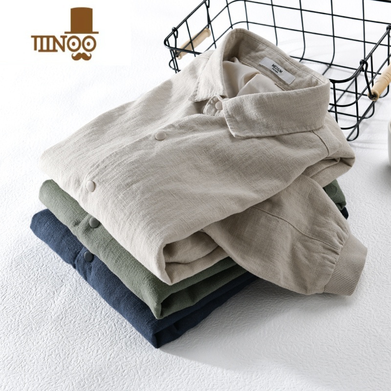 YANXU复古棉麻休闲夹克男新款中式纯色透气苎麻外套翻领亚麻帅气高清大图