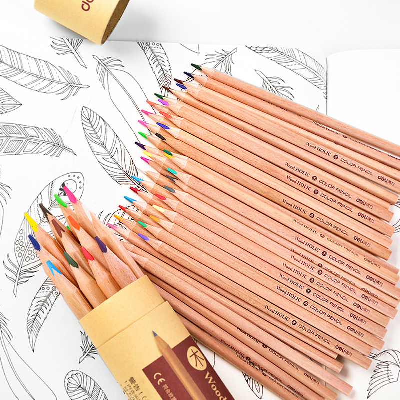 得力655336色原木三角笔杆油性彩铅36支筒单位筒