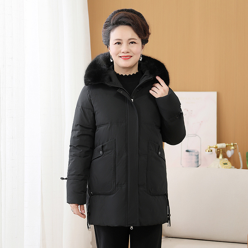 JPDUN新款时尚大码中年妈妈冬装羽绒服中老年女装 XL 黑色