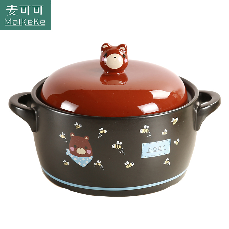 麦可可 锅炖锅陶瓷养生煲 家用可爱4.3L萌熊砂煲汤耐高温大中小号容量煲仔炖锅