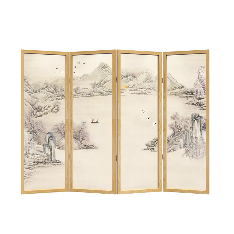 新中式屏风隔断客厅餐厅卧室房间古风山水装饰墙折叠移动酒店折屏 樟子松单扇：60*180cm高