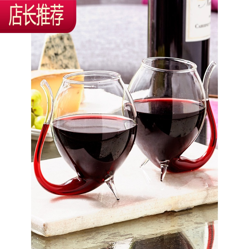 北欧创意吸管杯红酒杯果汁饮料啤酒杯手工耐热玻璃杯酒吧个性酒杯JING PING 吸血鬼杯单只装