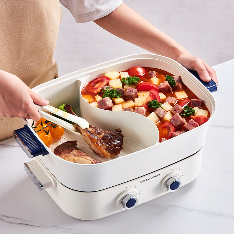 施耐德(Schneider) 鸳鸯电火锅 SWK-XNL19 月光白 5.0L高清大图