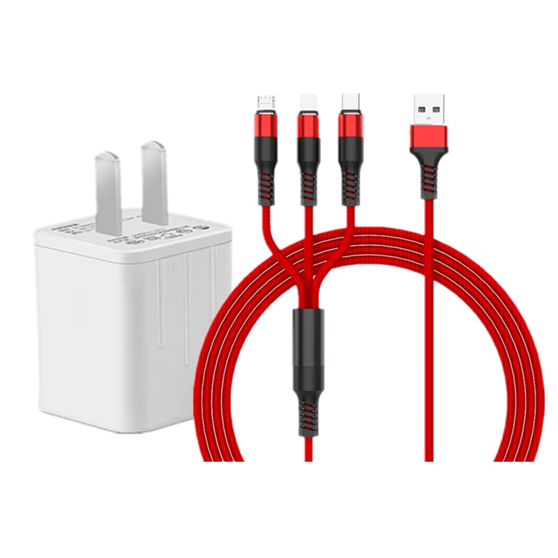 VIPin 华为荣耀play/9i 双USB充电器一拖三充电线苹果安卓type-c通用充电套装