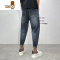 YANXU新款牛仔裤男宽松哈伦休闲长裤潮牌痞帅青年松紧腰九分裤