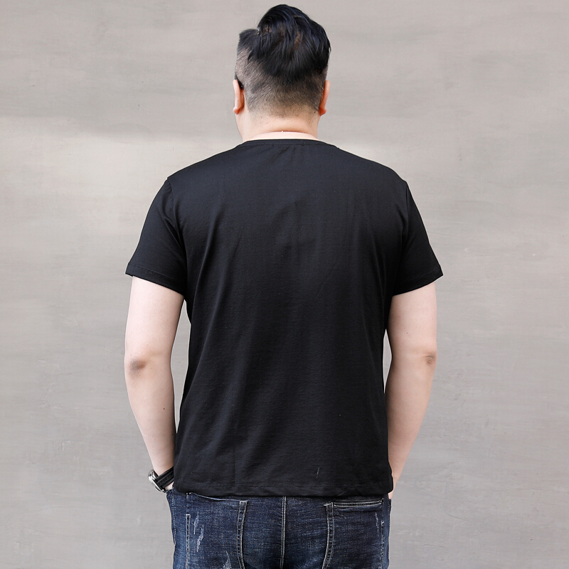 夏熊潮胖子大号男装加肥加大码圆领男士短袖t恤黑色