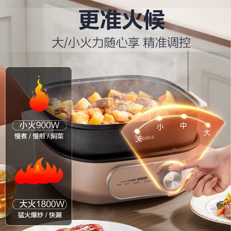 美的(Midea)电煮锅电蒸锅蒸煮一体多功能家用炒菜炖汤煎炒涮烤电炖锅电火锅多功能锅 HGS303004高清大图