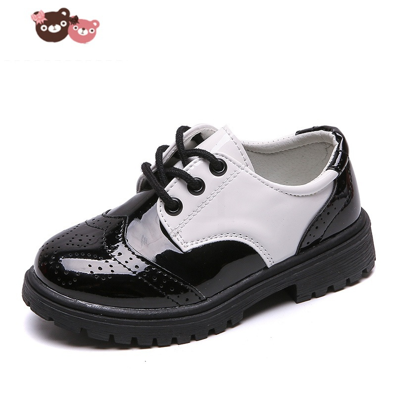 绿彩虹光抖音同款男童小皮鞋经典款学生舞蹈鞋黑白色厚底演出鞋系带六