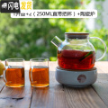 三维工匠泡水果玻璃花茶壶茶具套装 日式耐高温花透明蜡烛煮加厚过滤 1升壶（大口）+2（250ML直带把杯）+陶瓷炉
