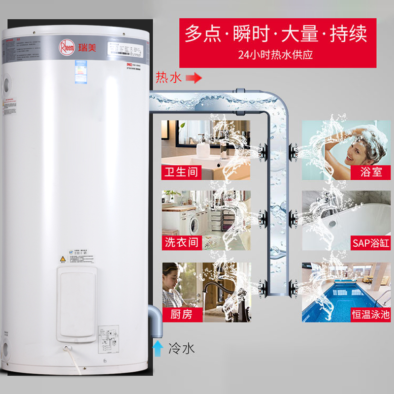 Rheem/瑞美立式电热水器家用60升L储水式竖式落地卫生间小型洗澡机2.4KW恒温速热1级能效EREL/CSFL060