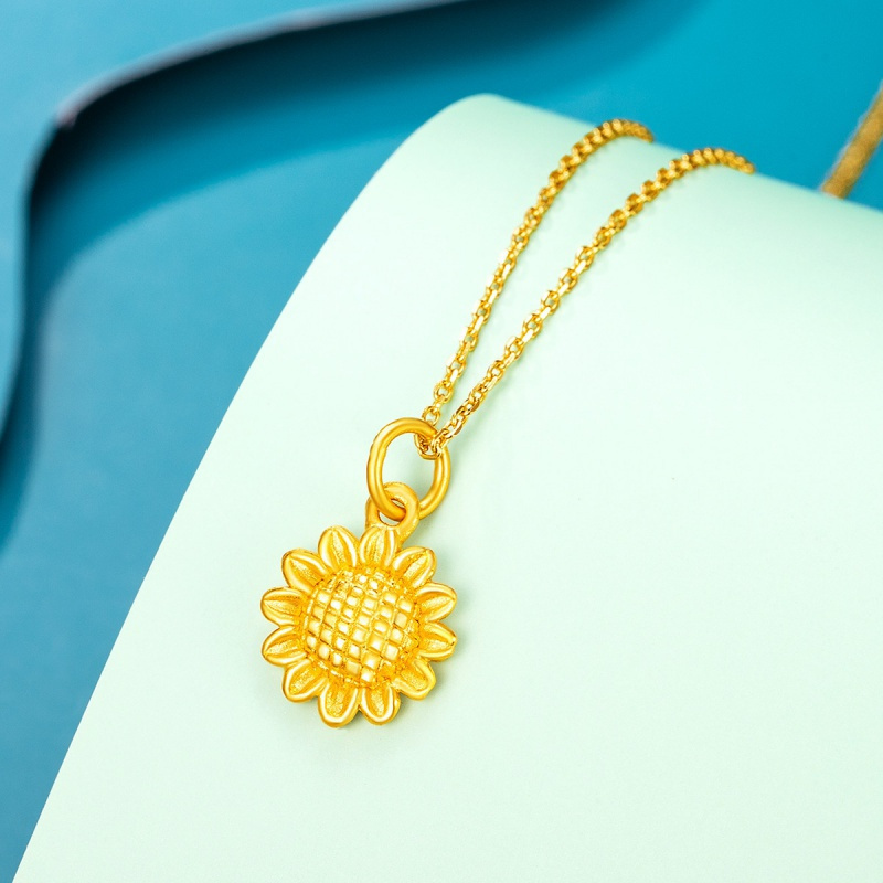 老庙黄金足金硬金向阳花开黄金吊坠
