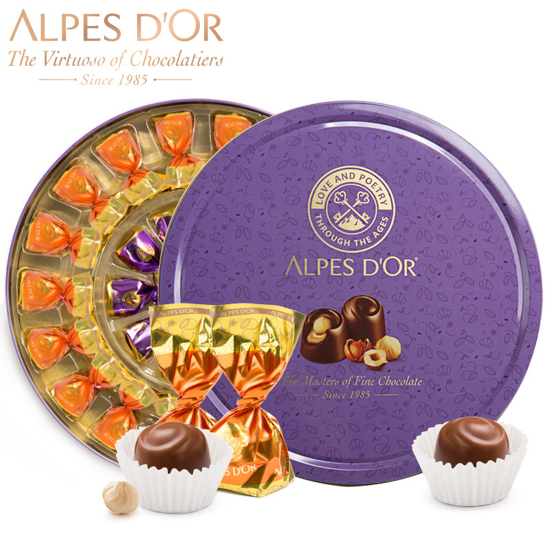 爱普诗Alpes d‘or榛仁夹心巧克力320g 德国进口巧克力 整颗饱满榛仁夹心 口感香醇 旅游休闲零食 婚庆喜糖
