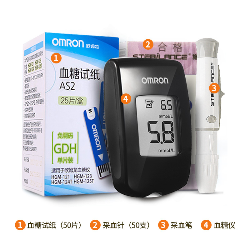 欧姆龙(OMRON)电子血糖仪HGM-121 免调码 测血糖 家用 正品 虹吸式 配50片试纸+50支采血针