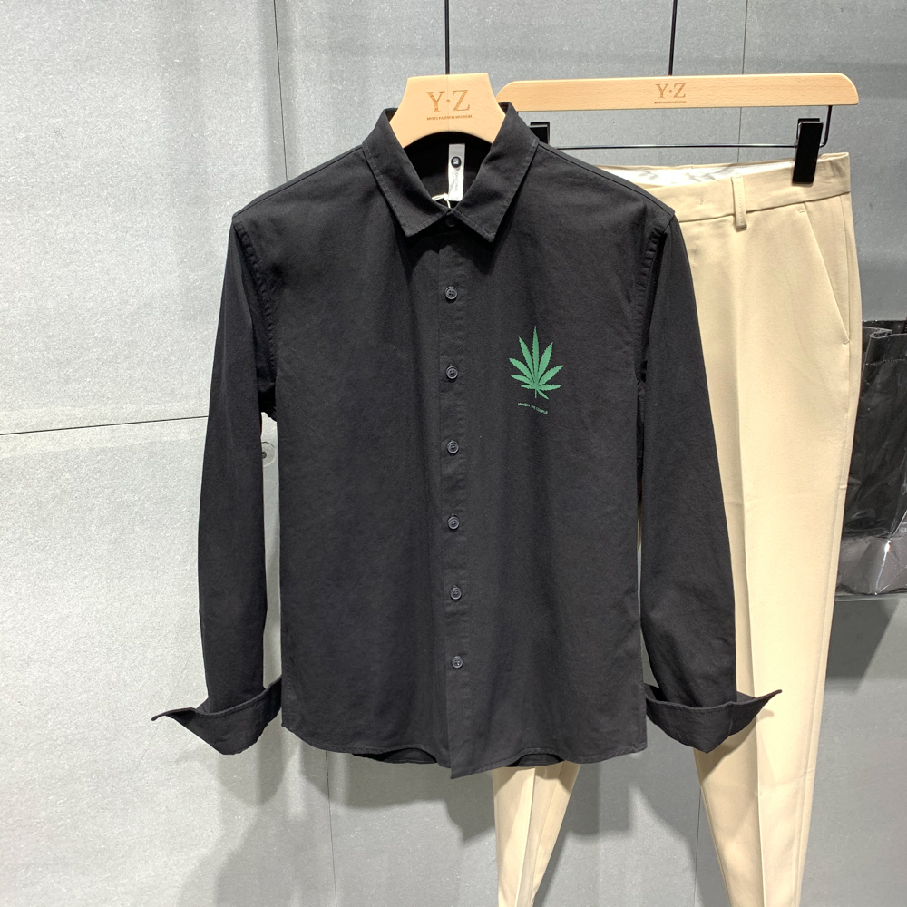 BaLuoShang印花工装休闲长袖衬衫男2020秋季帅气百搭韩版潮流修身寸衣小外套衬衫