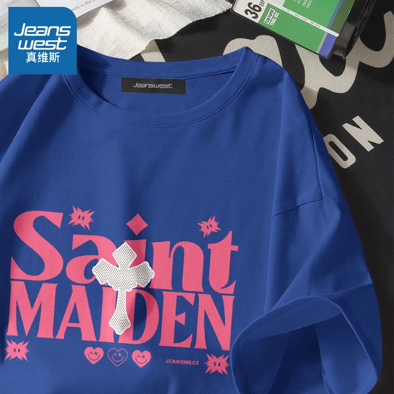 真维斯短袖t恤女潮牌韩版ins风甜辣上衣2022夏季新款宽松纯棉半袖图片