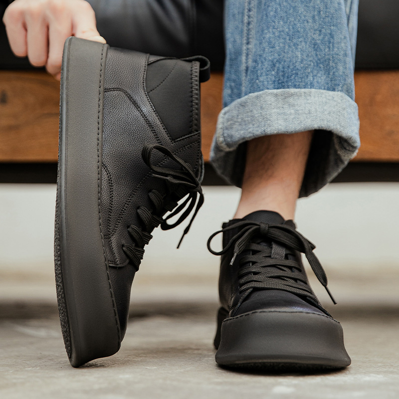男鞋日系加绒高帮板鞋2025秋冬真皮厚底耐磨马丁靴户外休闲工装靴高清大图