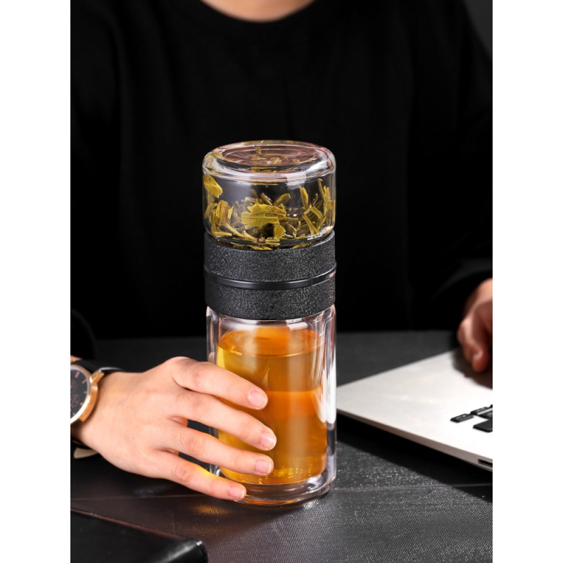 美帮汇一键茶水分离双层玻璃杯泡茶男家用大容量保温水杯茶叶杯子喝茶杯高清大图