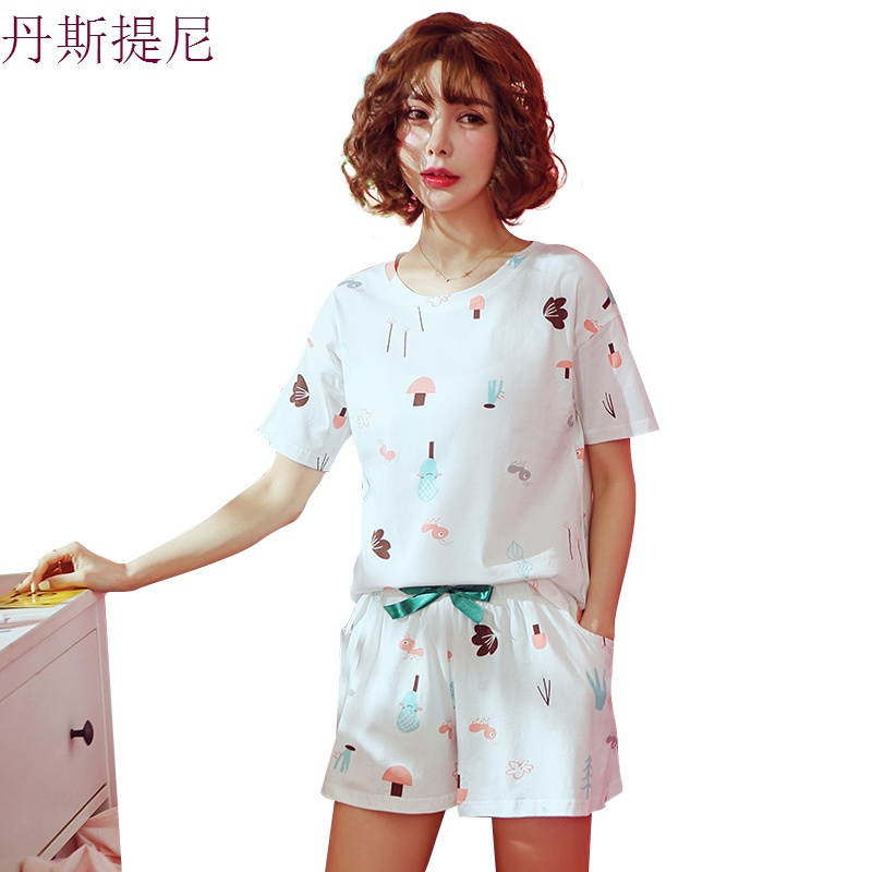 睡衣女夏套装短袖两件套夏季韩版宽松纯棉清新学生可外穿家居服薄
