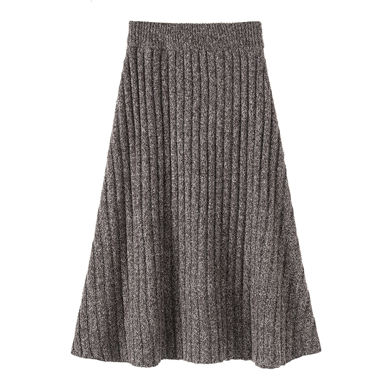 新款式ekool针织半身裙女秋冬2021新款高腰中长款大摆裙a字毛线裙子伞