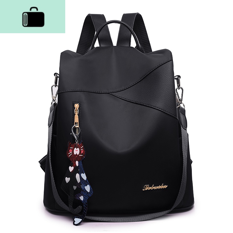 防盗牛津布双肩包女2020新款韩版时尚帆布大学生书包女士小背包潮NEWLAKE 黑色