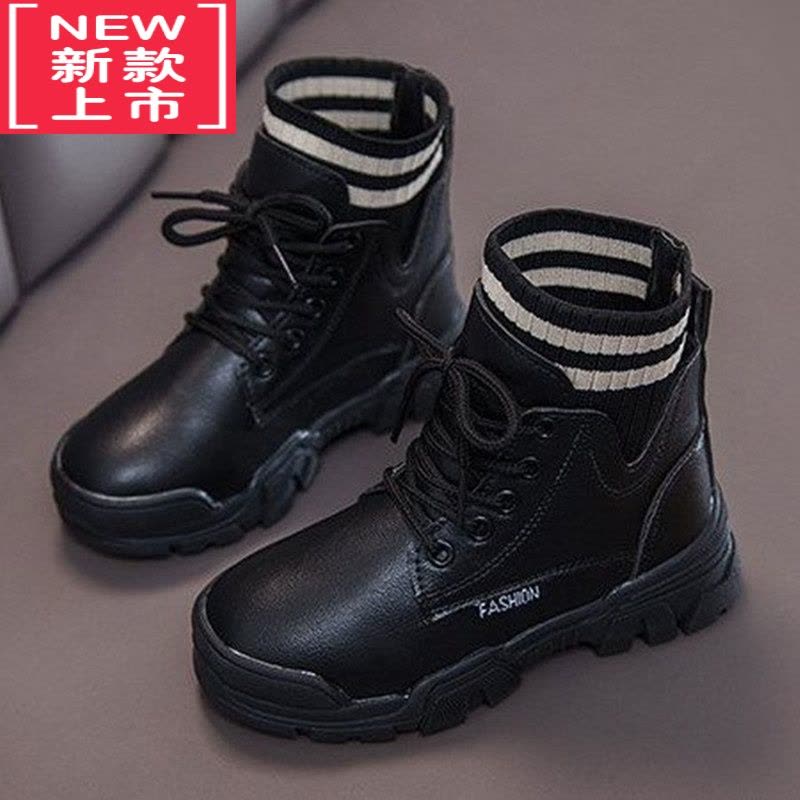 可莉允女童靴子2022春秋新款黑色软底单靴小女孩马丁靴儿童鞋子短靴皮靴图片