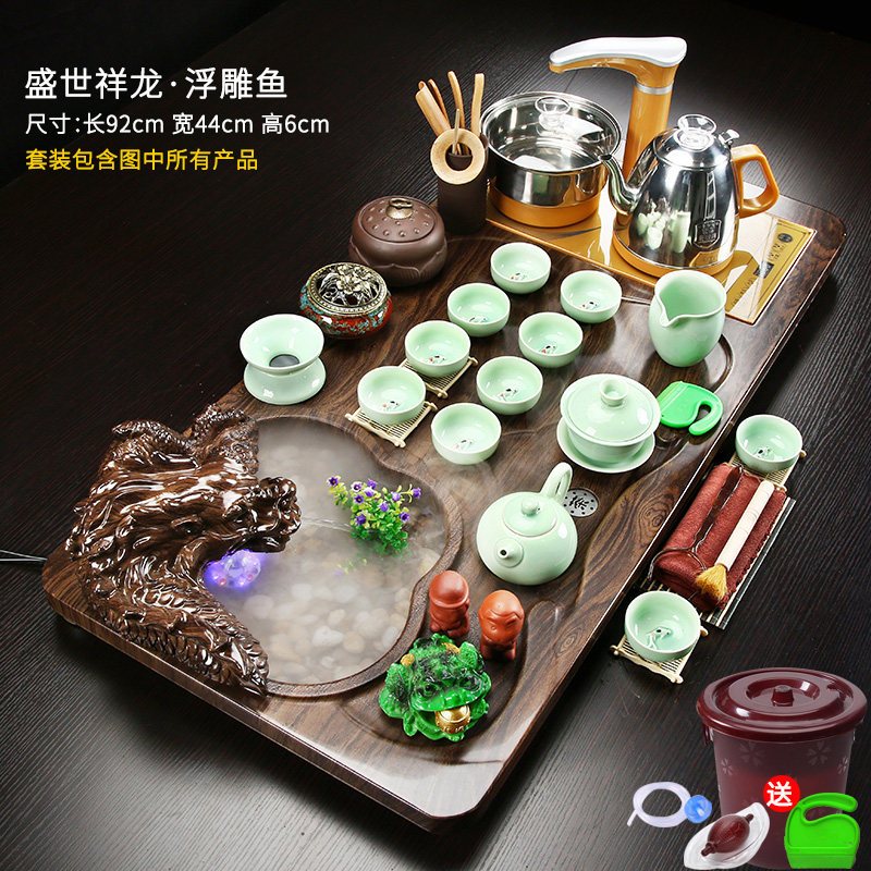 茶具套装家用全自动一体实木客厅茶盘流水雾化茶台茶炉