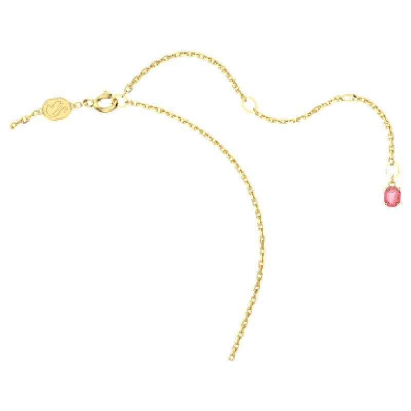Swarovski女款时尚饰品 粉色水晶花朵项链 金色调滑动链坠