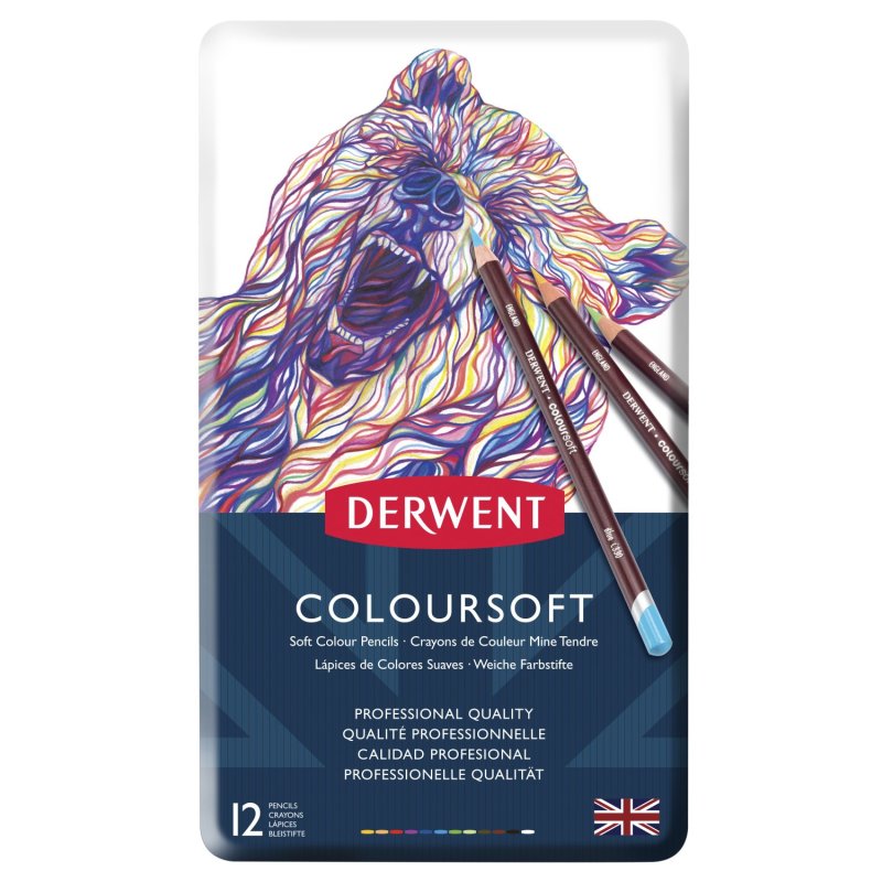 DERWENT Coloursoft 12 英国进口得韵 12色软彩铅铁盒套装 柔软丝滑,色彩鲜明