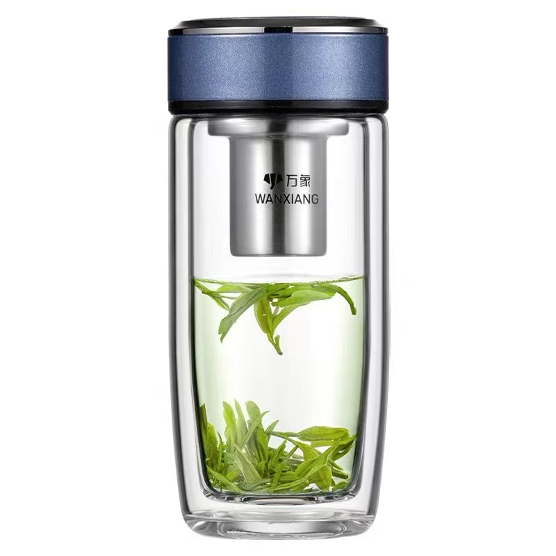 万象双层玻璃杯灰蓝色 --V269