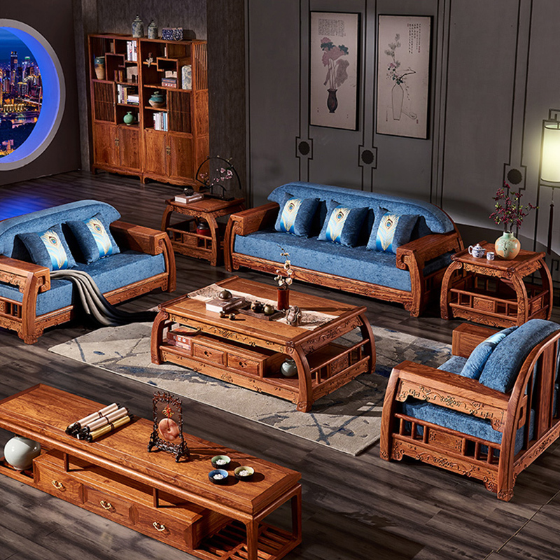 周家庄红木家具非洲花梨学名刺猬紫檀沙发实木沙发新中式仿古客厅家具