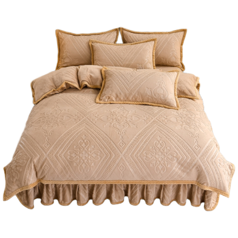 天山柔 200*230cm 欧式雕花牛奶绒 四件套 (计价单位:套) 欧式浪漫-奶咖