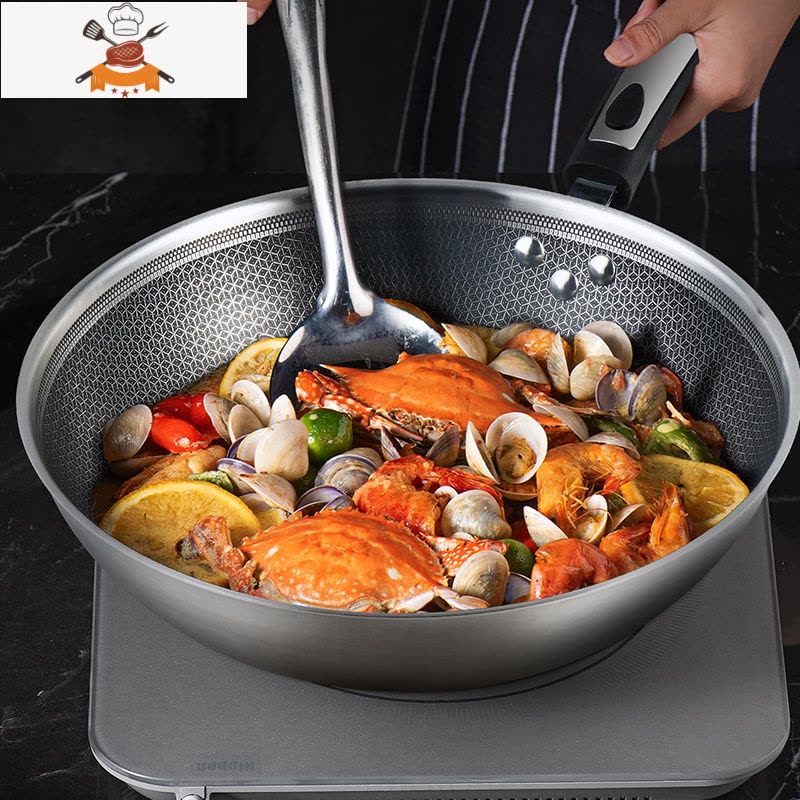 不粘锅炒锅家用316不锈钢炒菜锅无油烟电磁炉煤气灶用炒锅 敬平 30cm,316L双面屏标准款图片